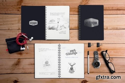 5 Notebook Mockups With Movable Elements