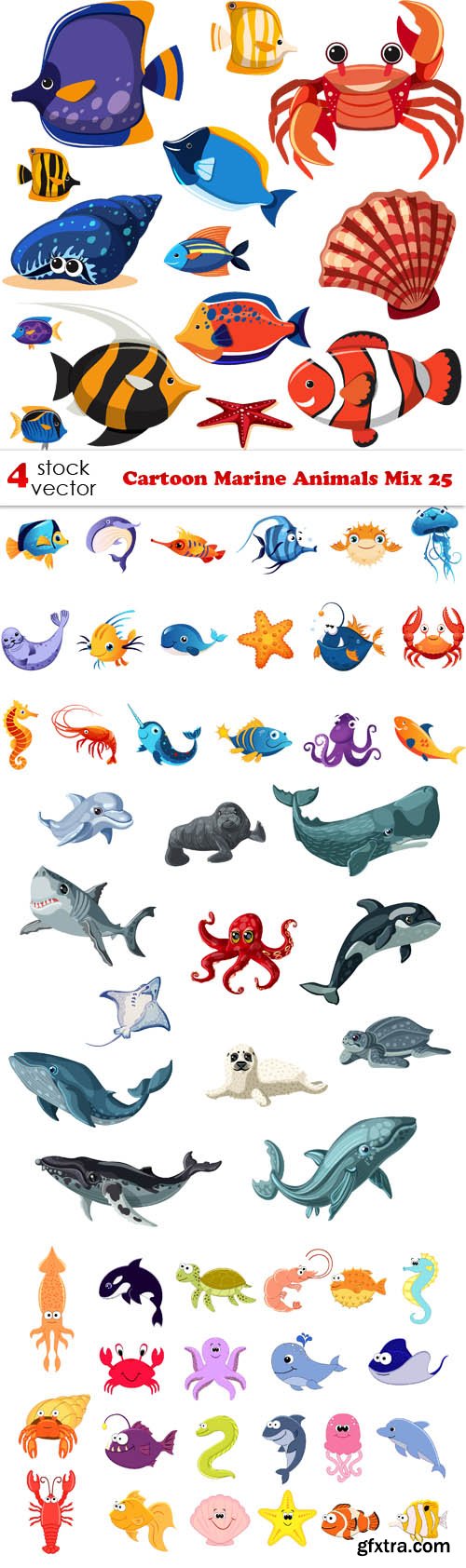 Vectors - Cartoon Marine Animals Mix 25