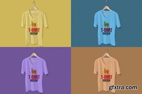 6 Trendy V-Neck T-Shirt Mockups