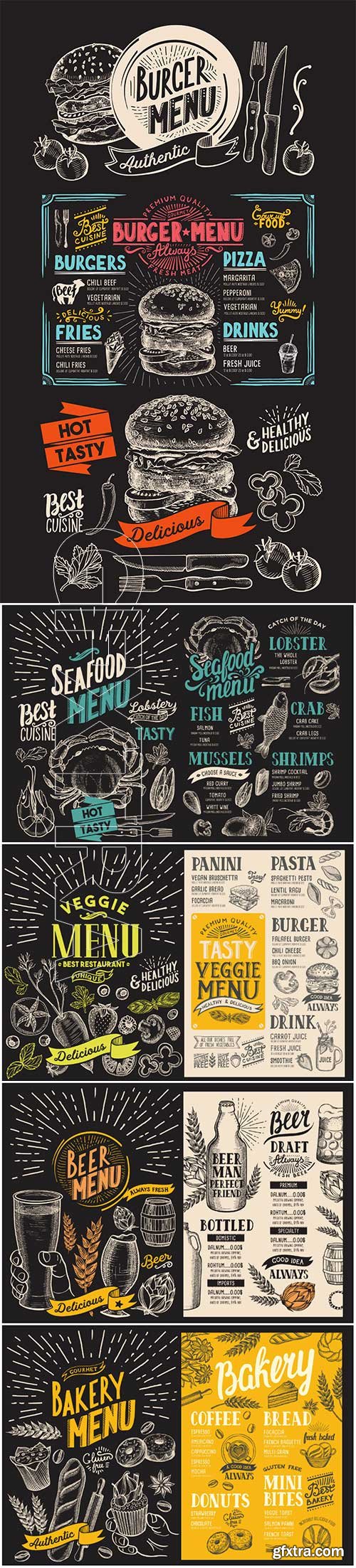 Vector food restaurant menu, design template with vintage hand-drawn flyer for bar and cafe # 8