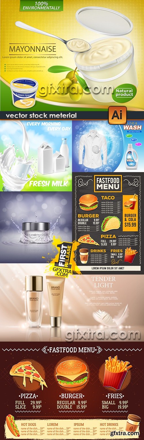 3d realistic design of template brand goods and production