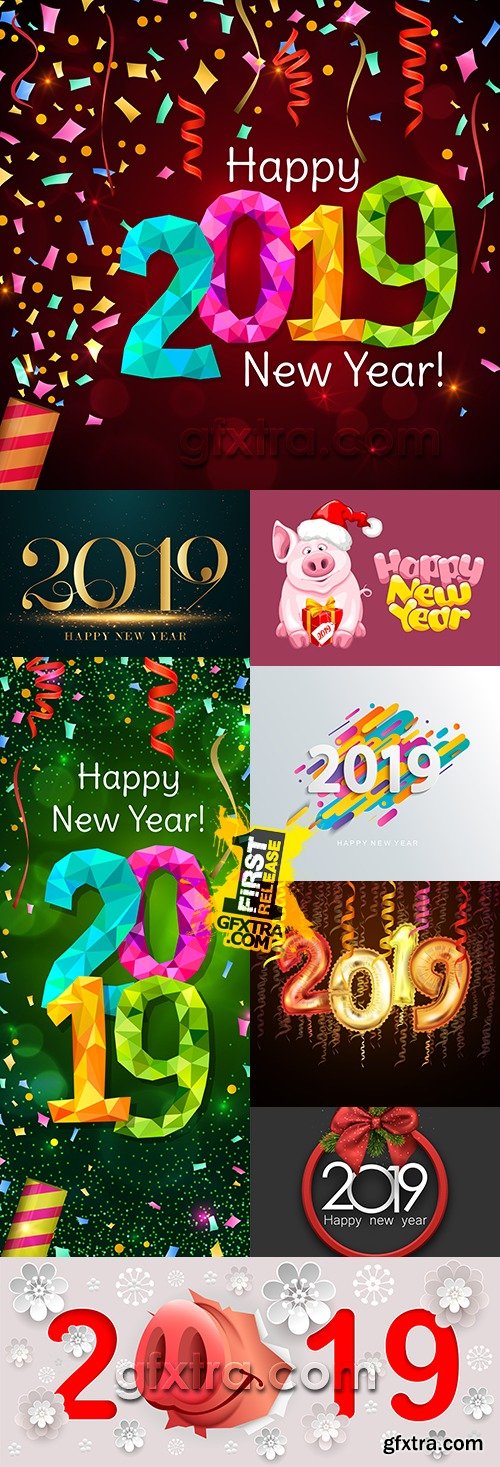 2019 New Year festive inscriptions decorative design