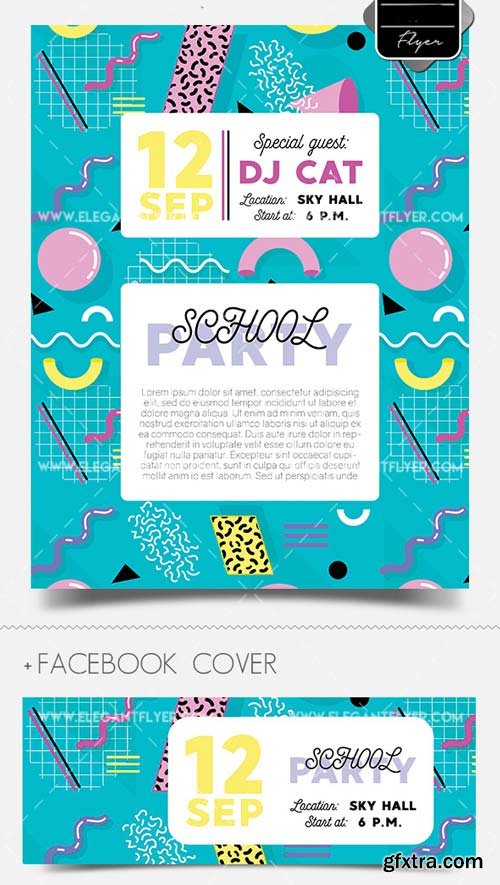 School Party V43 2018 Flyer PSD Template + Facebook Cover