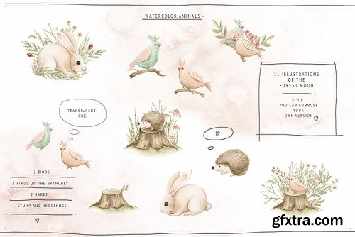 CreativeMarket Watercolor Forest Baby 2858958