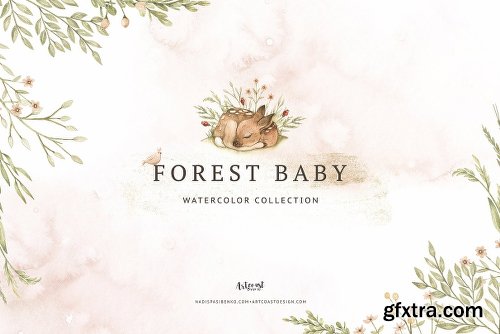 CreativeMarket Watercolor Forest Baby 2858958