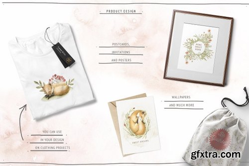 CreativeMarket Watercolor Forest Baby 2858958