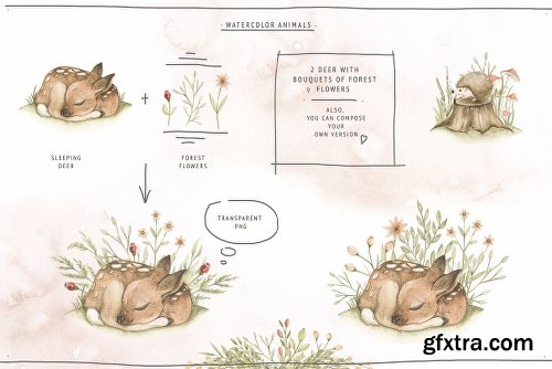 CreativeMarket Watercolor Forest Baby 2858958