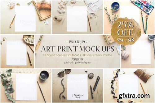 CreativeMarket 12+ Styled Scene Art Print Mock Ups 2611893