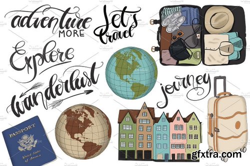 CreativeMarket Wanderlust Hand Drawn Design Kit 2561247