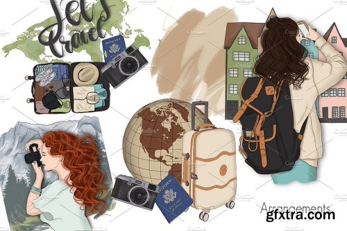 CreativeMarket Wanderlust Hand Drawn Design Kit 2561247