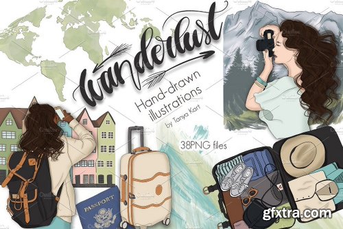 CreativeMarket Wanderlust Hand Drawn Design Kit 2561247