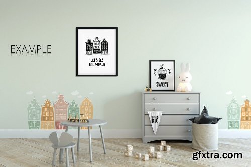 CreativeMarket KIDS WALL & FRAMES Mockup Bundle - 4 2363823