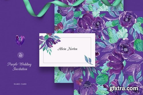 Purple Wedding Invitation Set