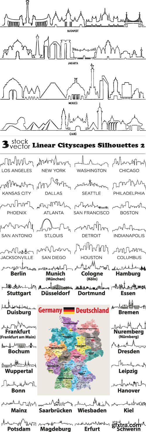 Vectors - Linear Cityscapes Silhouettes 2