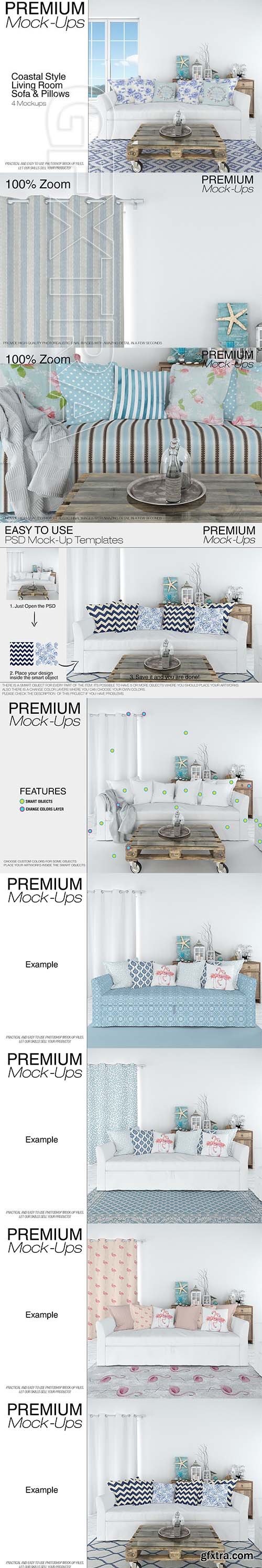 CreativeMarket - Sofa & Pillows Set - Coastal Style 2865380