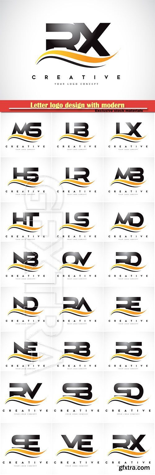 Letter logo design with modern yellow curved lines vector illustration