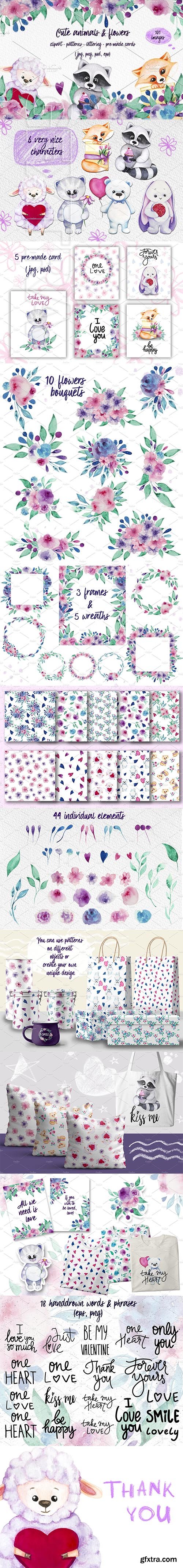 CreativeMarket - Cute animals & flowers 2861513