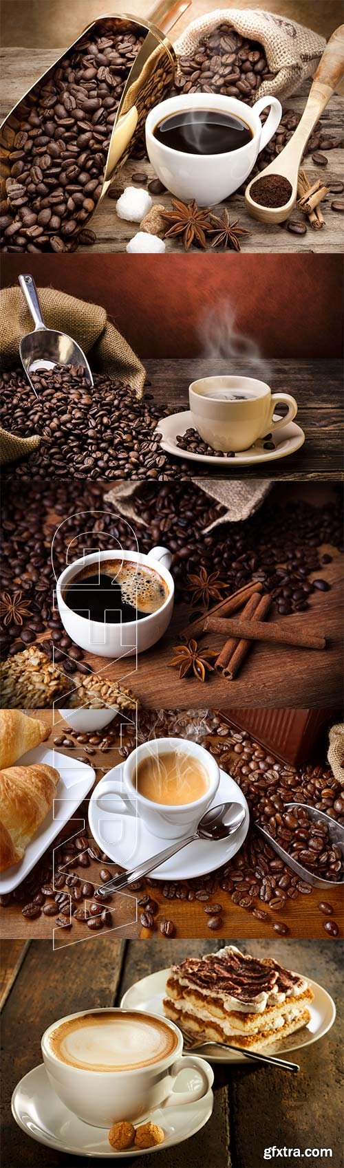 Cup of milk coffee and cinnamon sticks close up