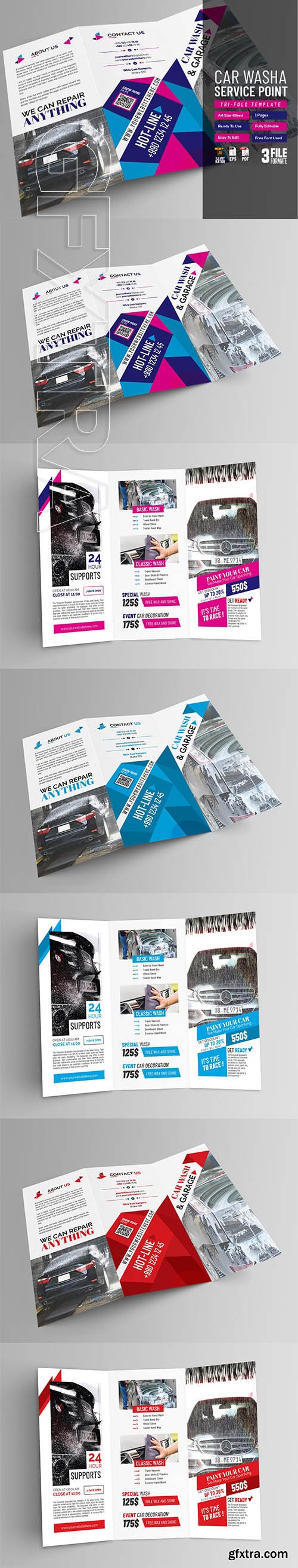 CreativeMarket - Car Wash Service Tri Fold Brochure 2768480