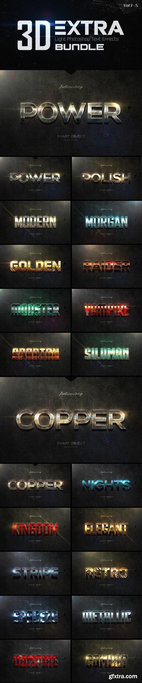 Graphicriver - New 3d Extra Light Text Effects Bundle 20392022