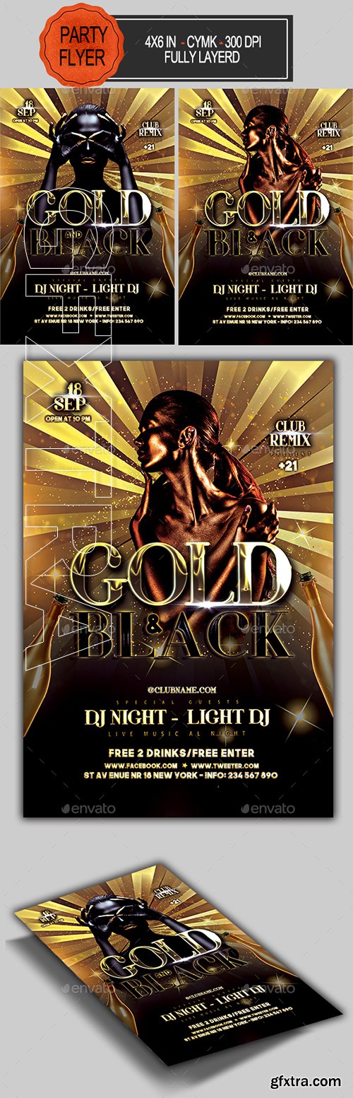 CreativeMarket - Black Gold Party Flyer 22476374