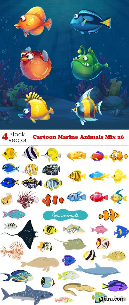 Vectors - Cartoon Marine Animals Mix 26