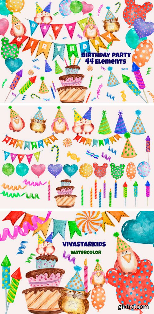 Creativefabrica - Watercolor Party Clipart Cute Owls