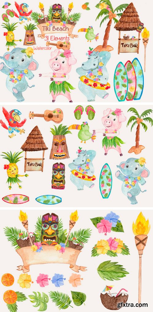 Creativefabrica - Watercolor Hawaii Clipart