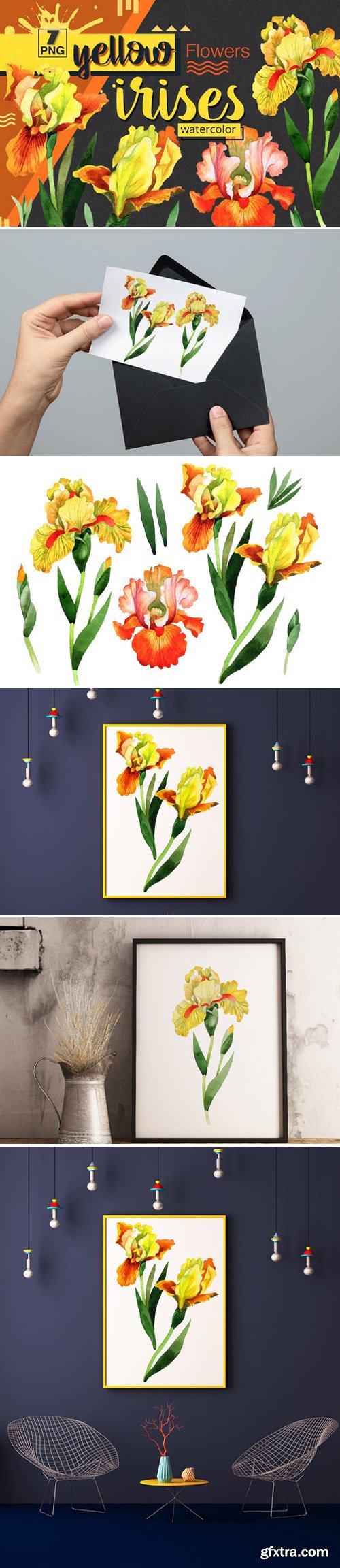 Yellow irises watercolor PNG clipart