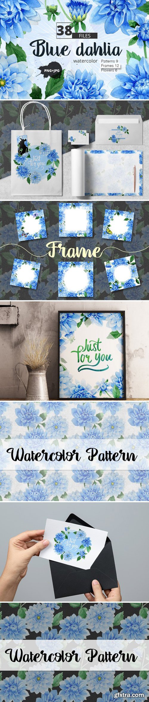 Blue dahlia watercolor PNG clipart