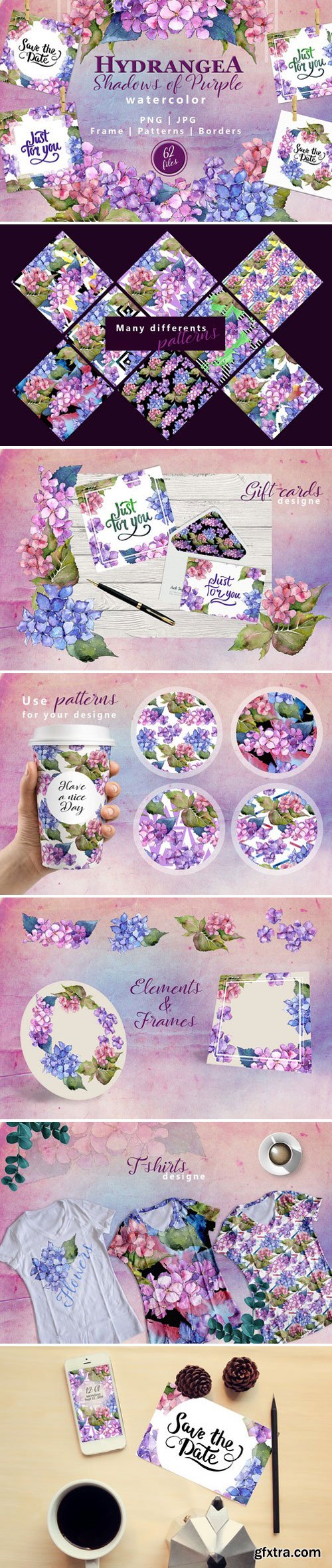 Hydrangea PNG watercolor flower set