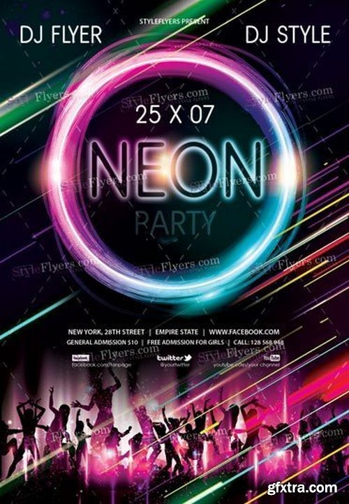 Neon Party PSD Flyer Template