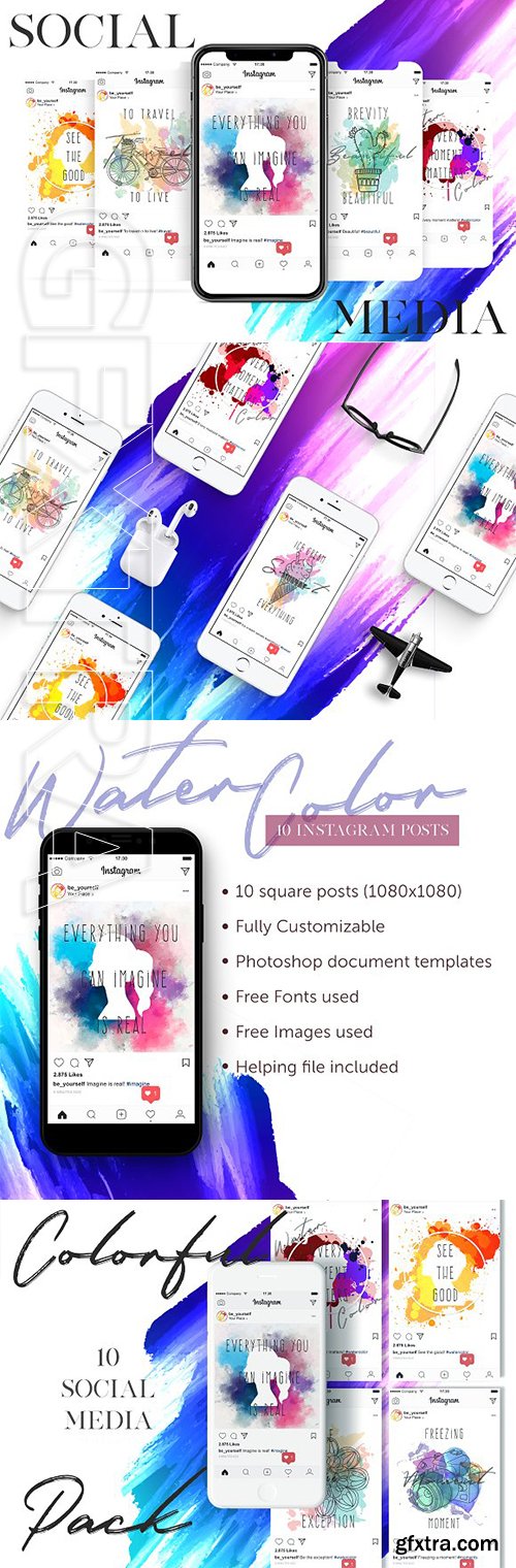 CreativeMarket - Watercolor Social Media Pack 2860450