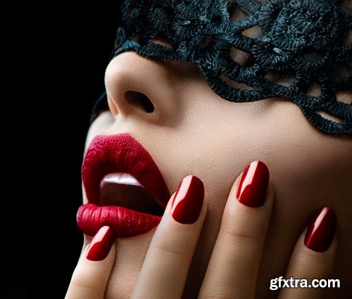 Woman girl in a veil mask mysterious face makeup lips 25 HQ Jpeg