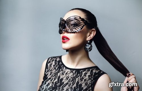 Woman girl in a veil mask mysterious face makeup lips 25 HQ Jpeg