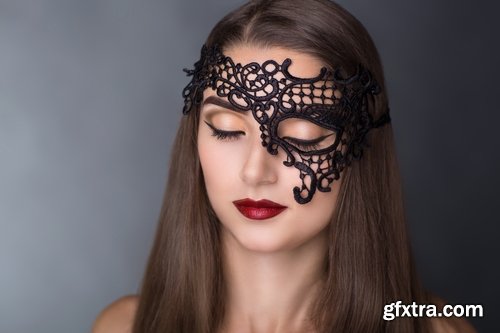 Woman girl in a veil mask mysterious face makeup lips 25 HQ Jpeg