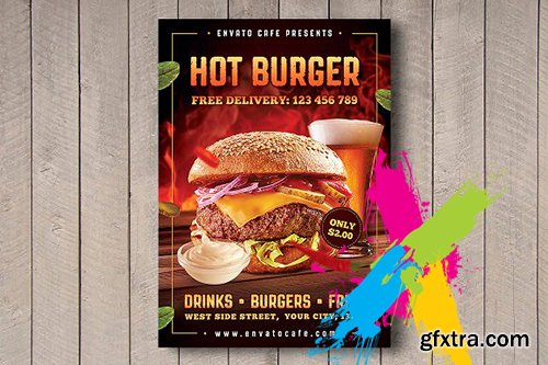 CreativeMarket - Hot Burger Flyer 2840604