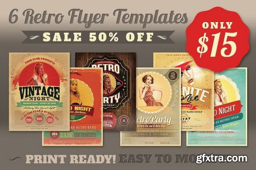 CreativeMarket SALE: 6Retro Flyer Templates 50% Off 7236