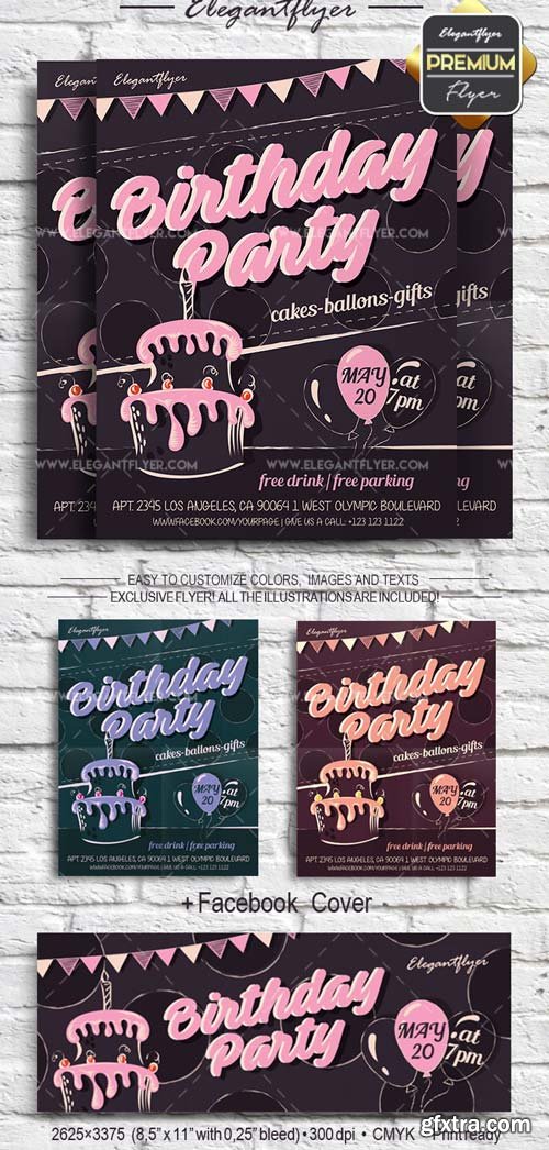 Birthday Party V45 2018 Flyer PSD Template + Facebook Cover