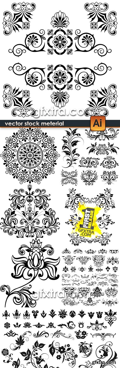 Vintage decorative graphic elements floral design