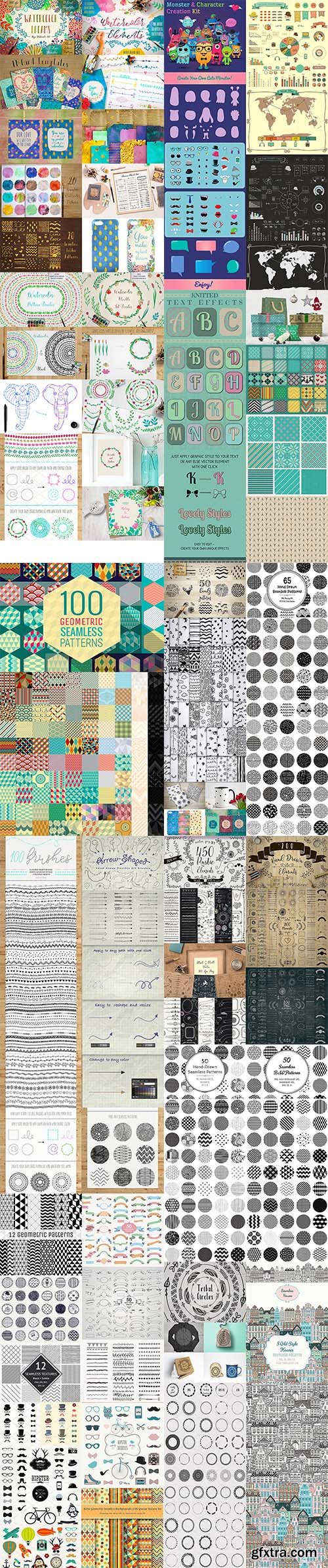 3500+ Textures, Brushes, Icons, Watercolors & More Graphic Elements