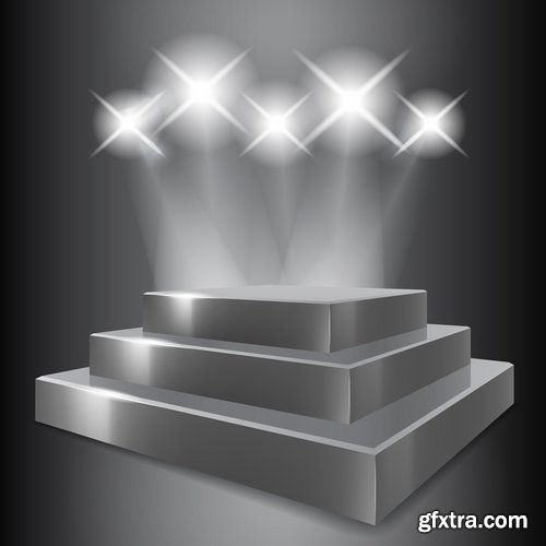 Podium scene with light effect decoration lights searchlight 25 EPS