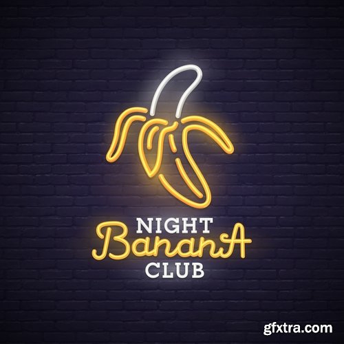 Neon signboard bar restaurant store advertising signpost 25 EPS