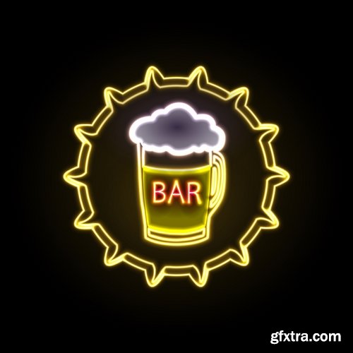 Neon signboard bar restaurant store advertising signpost 25 EPS