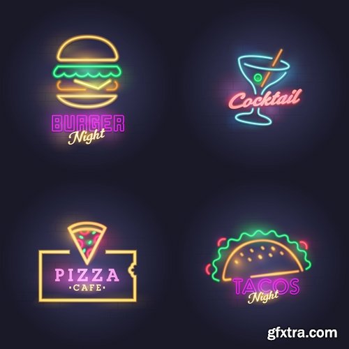 Neon signboard bar restaurant store advertising signpost 25 EPS