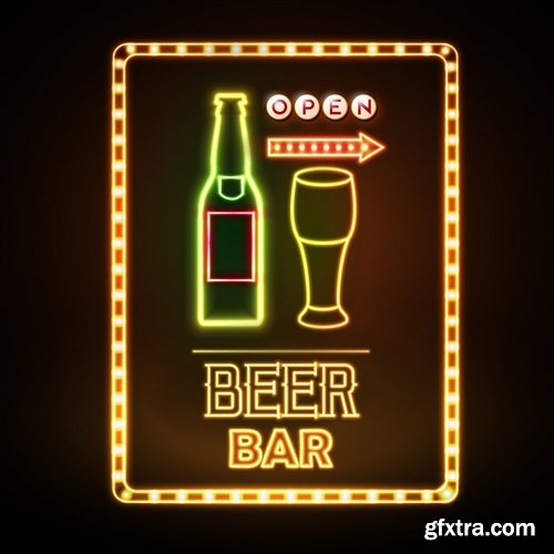 Neon signboard bar restaurant store advertising signpost 25 EPS