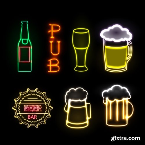 Neon signboard bar restaurant store advertising signpost 25 EPS