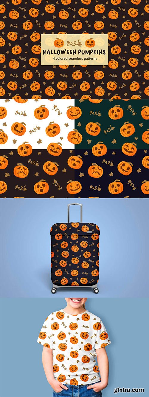 Halloween Pumpkins Vector Seamless Pattern