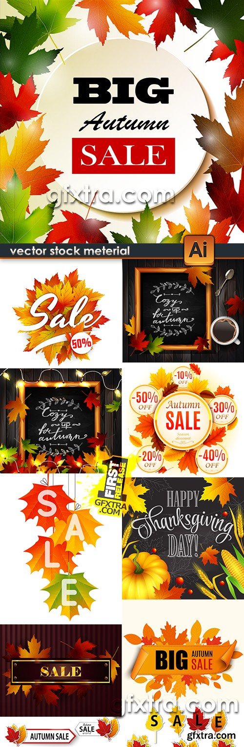 Autumn sale and leaves wooden background