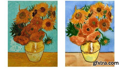 Van Gogh Sunflowers Watercolor painting for beginners